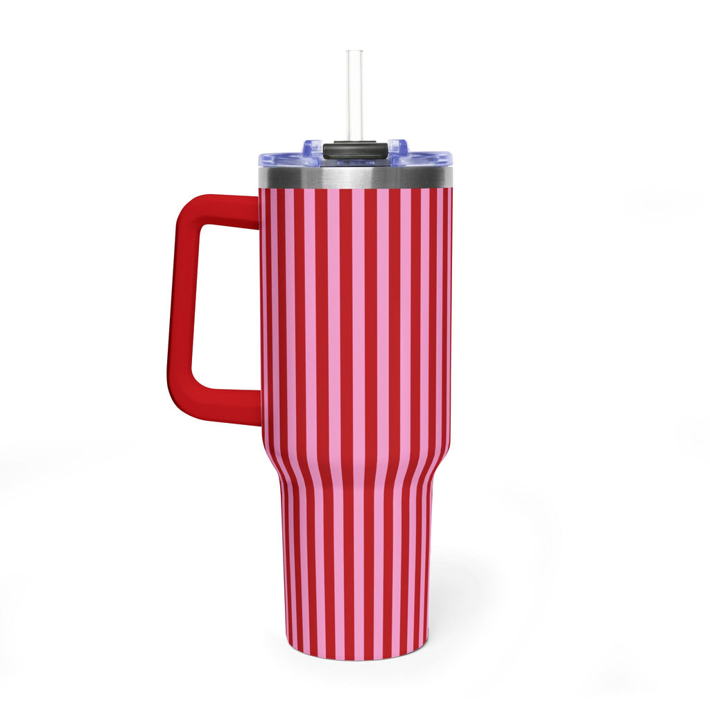 RED & PINK STRIPES 40OZ STAINLESS STEEL TUMBLER
