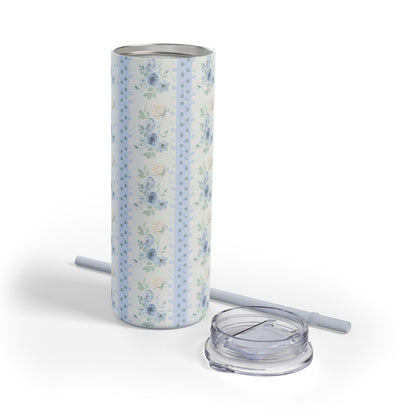 BLUE FLORAL STRIPES STRAW TUMBLER