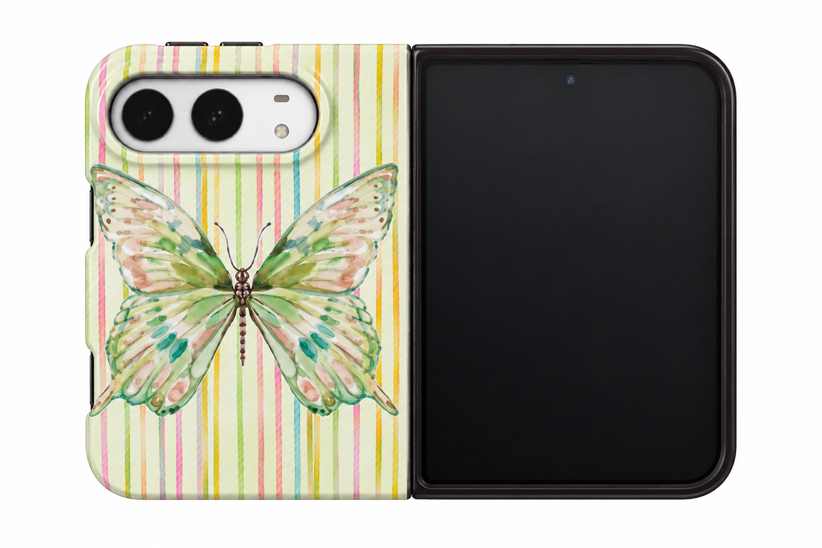 GREEN BUTTERFLY STRIPES PHONE CASE