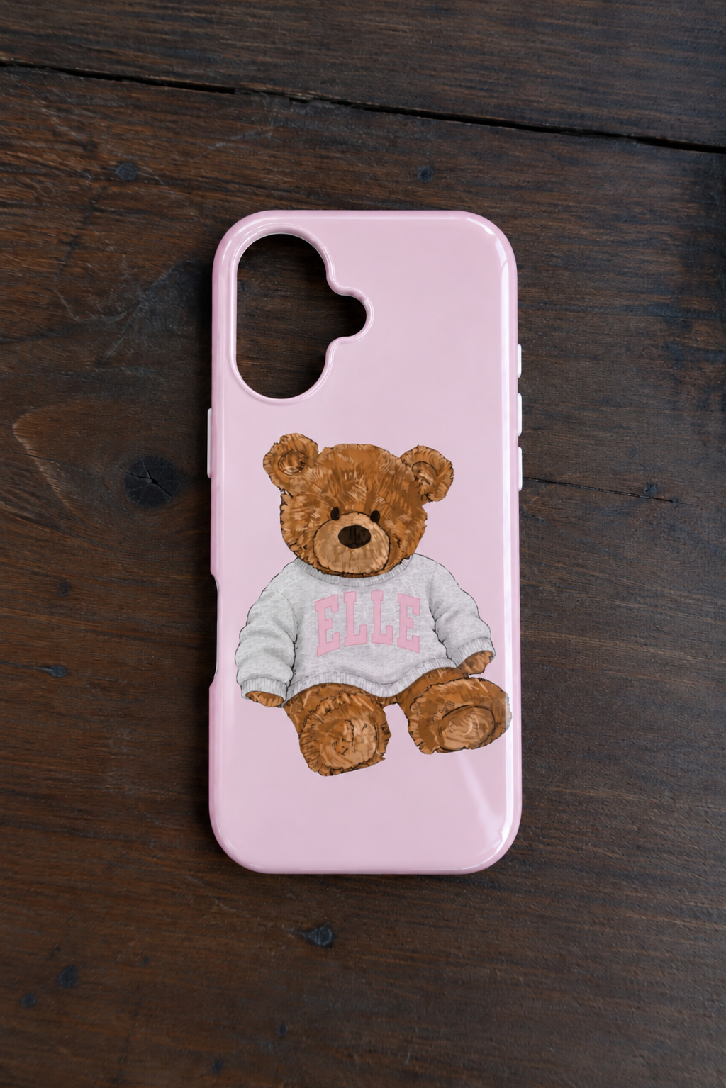 PERSONALIZED VARSITY SWEATER BABY PINK CUSTOM TEDDY BEAR NAME PHONE CASE