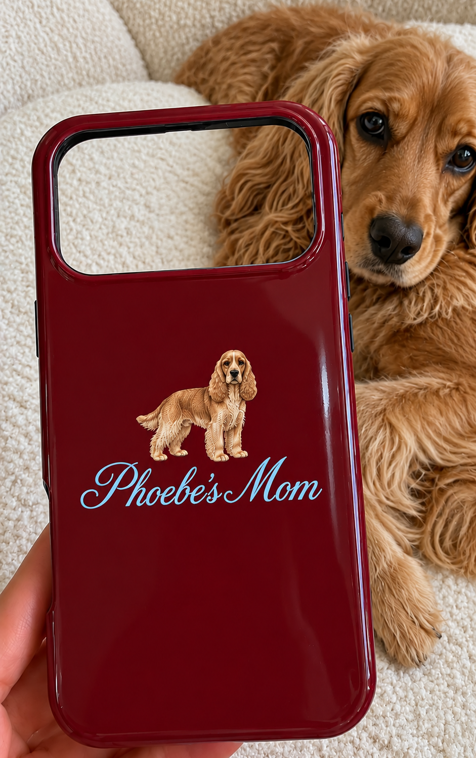PERSONALIZED CHERRY RED SPANIEL DOG MOM CUSTOM NAME PHONE CASE