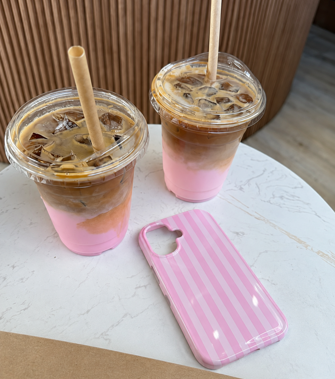 PINK MARSHMALLOW STRIPED PHONE CASE
