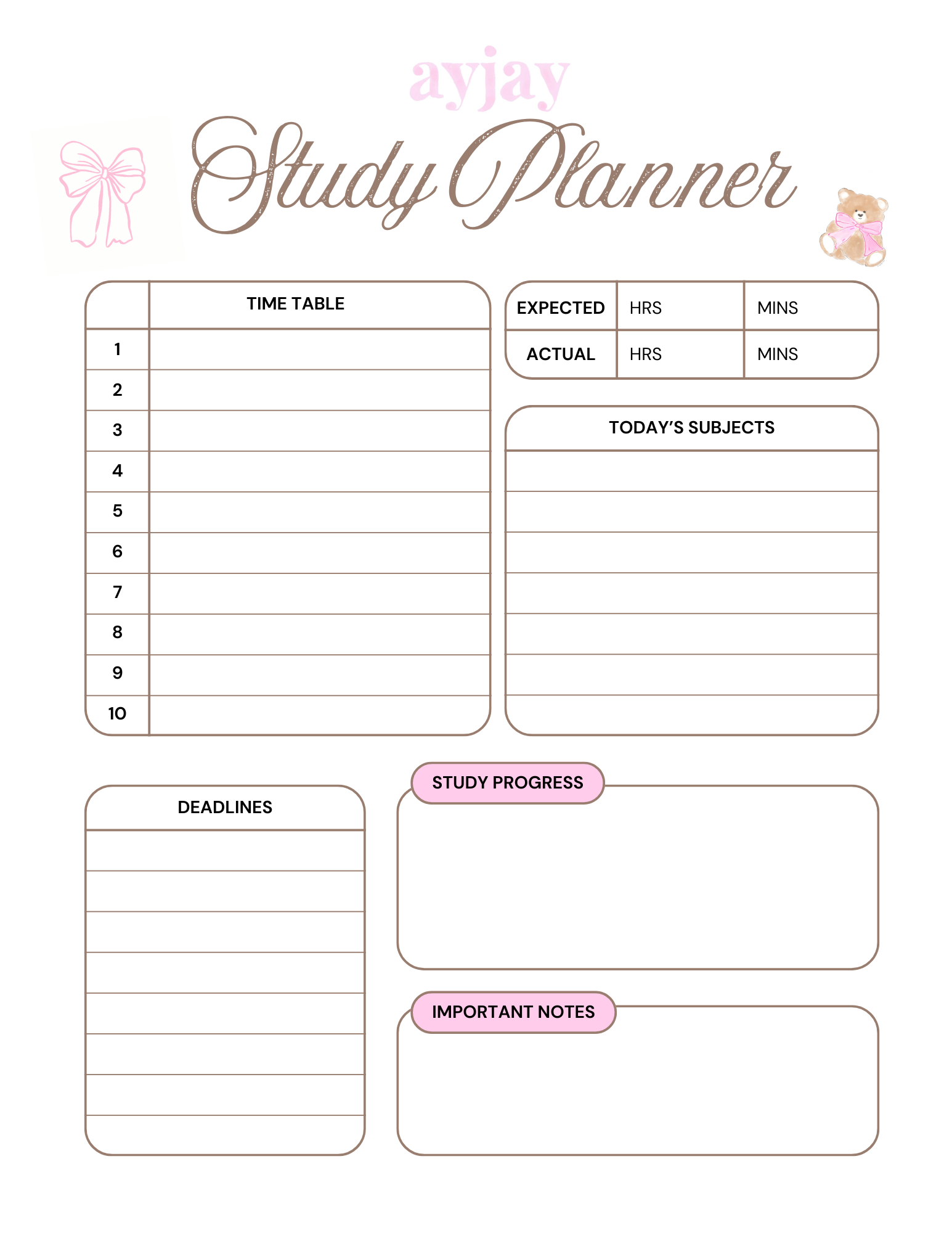AYJAY STUDY PLANNER