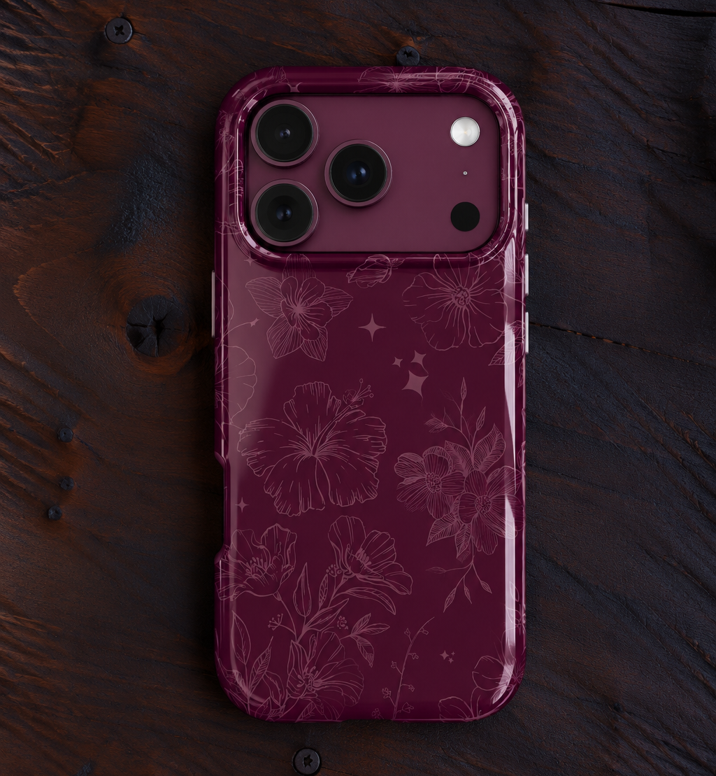 BURGUNDY AMOUR FLORAL PHONE CASE