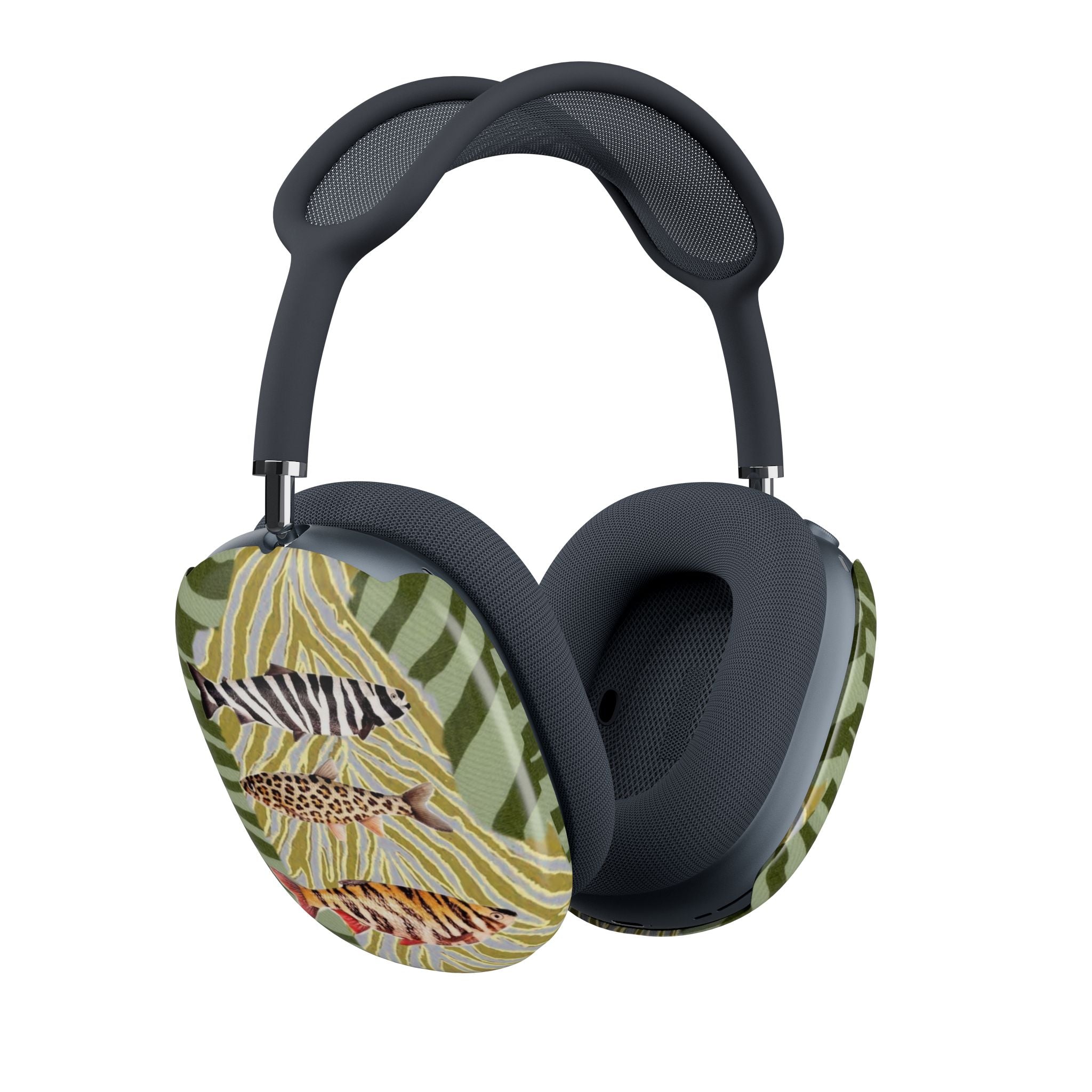 Ear cup cover for AirPods Max with green zebra and jungle animal print