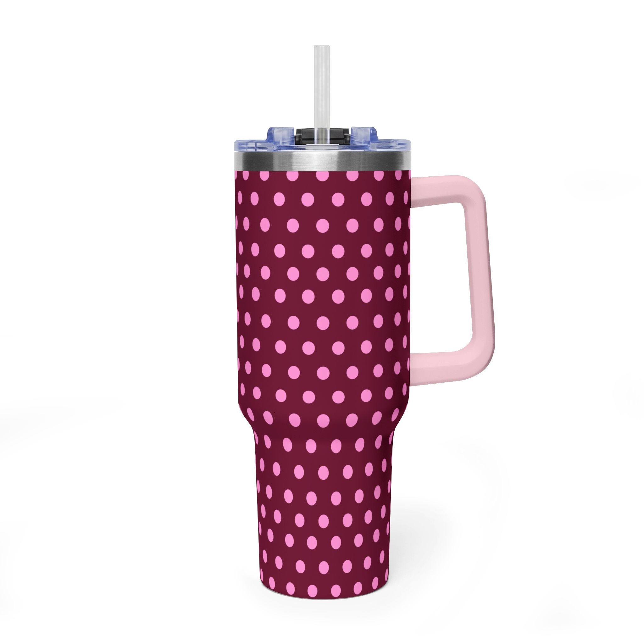 RASPBERRY POLKA DOTS 40OZ STAINLESS STEEL TUMBLER