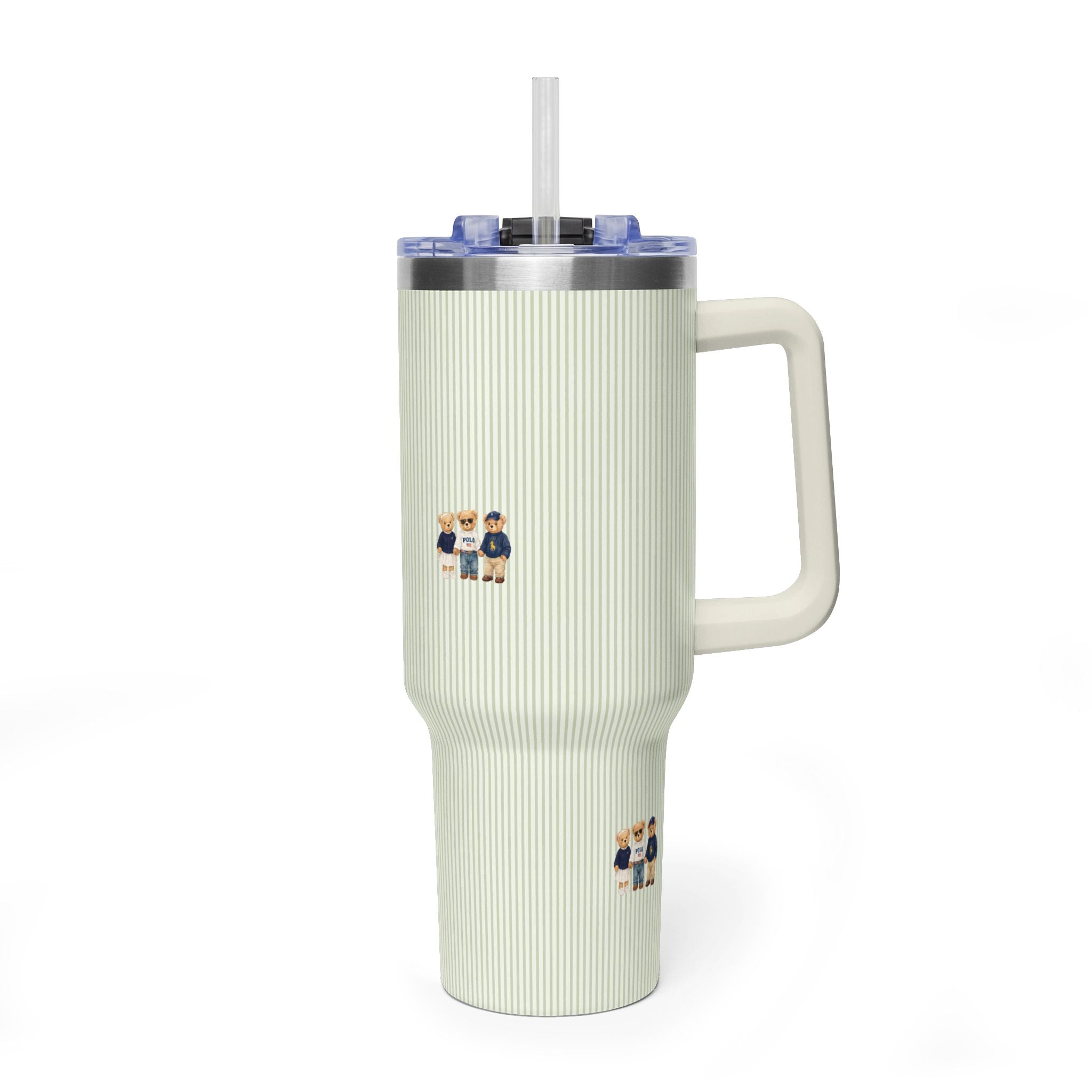 GREEN STRIPES RL TEDDY BEARS 40OZ STAINLESS STEEL TUMBLER