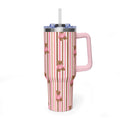 PINK & BROWN STRIPES LV TEDDY BEAR 40OZ STAINLESS STEEL TUMBLER
