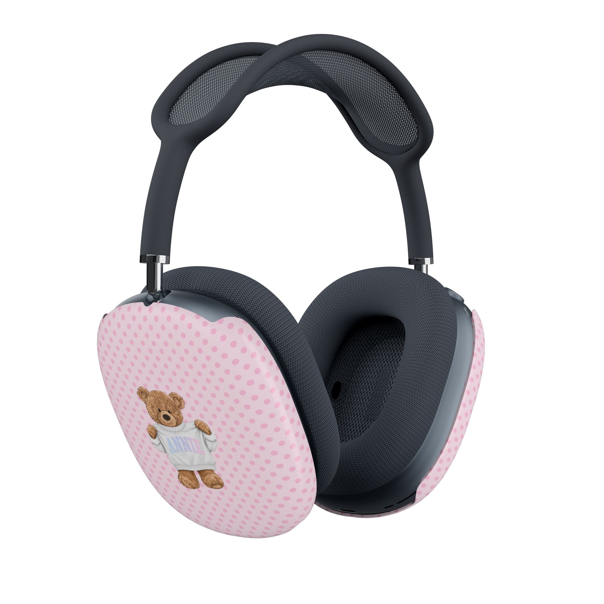 PERSONALIZED VARSITY SWEATER PINK POLKA DOTS CUSTOM TEDDY BEAR NAME AIRPODS MAX CASE COVERS