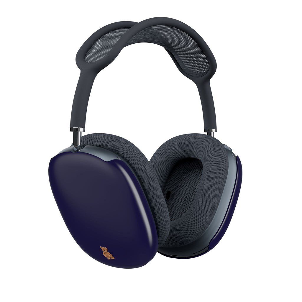 AirPods Max case covers, navy with teddy bear patch on earcups