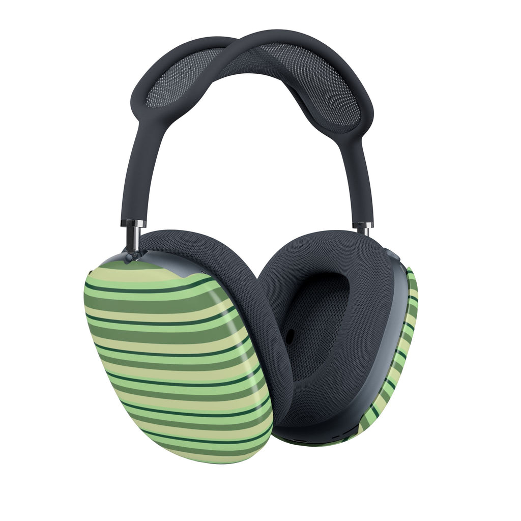 Green striped ear cup covers with black headband and ear pads