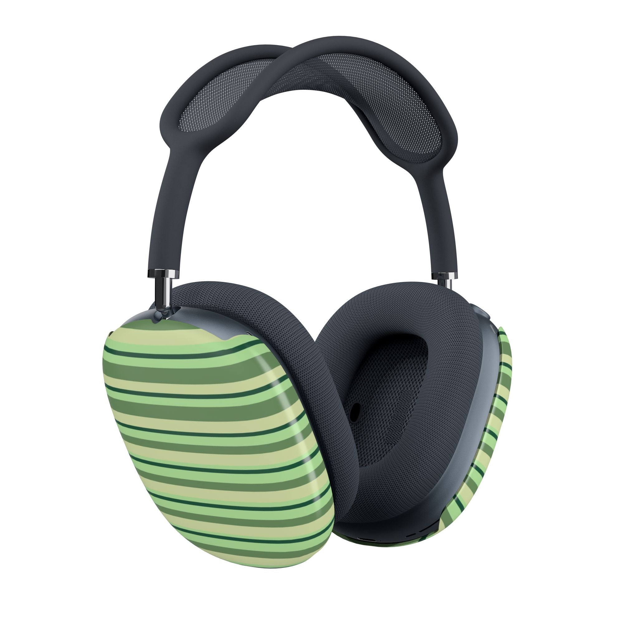 Green striped ear cup covers with black headband and ear pads
