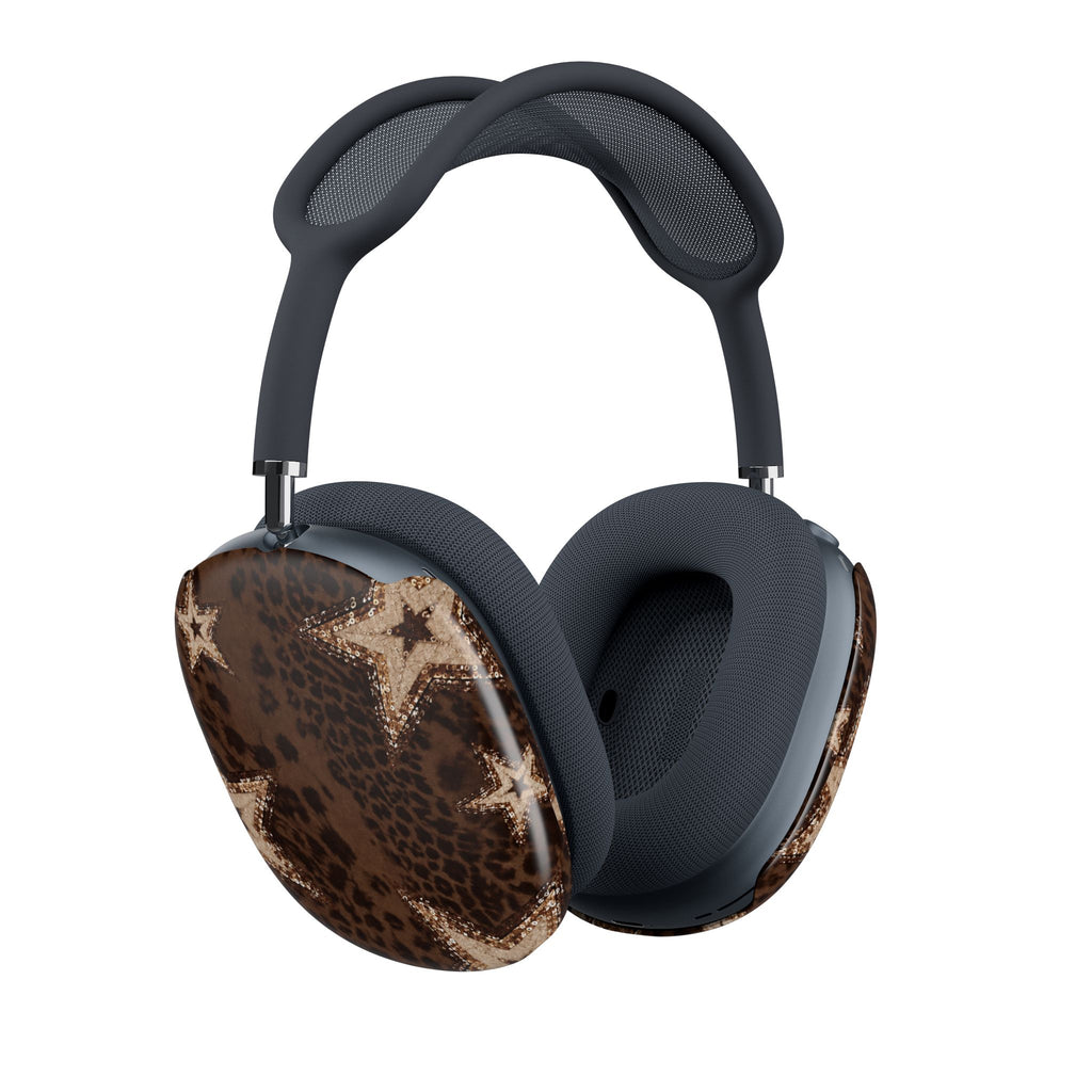 BROWN LEOPARD GOLD STARS AIRPODS MAX CASE COVERS