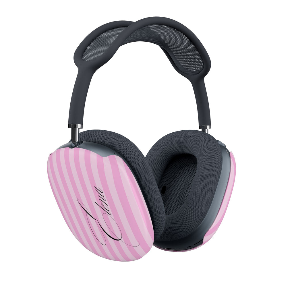 PERSONALIZED PINK STRIPES BLACK CUSTOM NAME AIRPODS MAX CASE COVERS