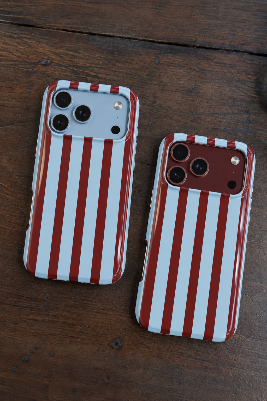 GLACIER BLUE & BURGUNDY STRIPED PHONE CASE