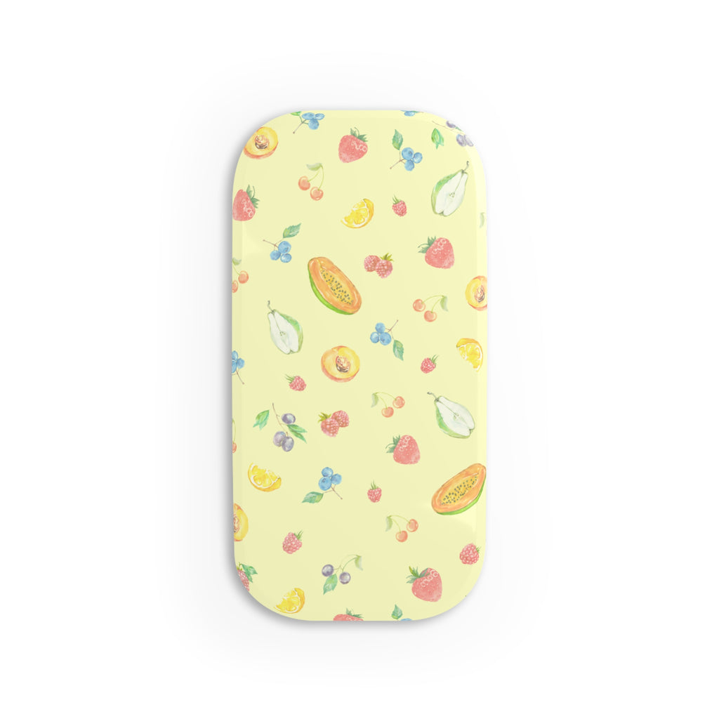Phone case with yellow fruit-patterned grip sleeve, slim fit