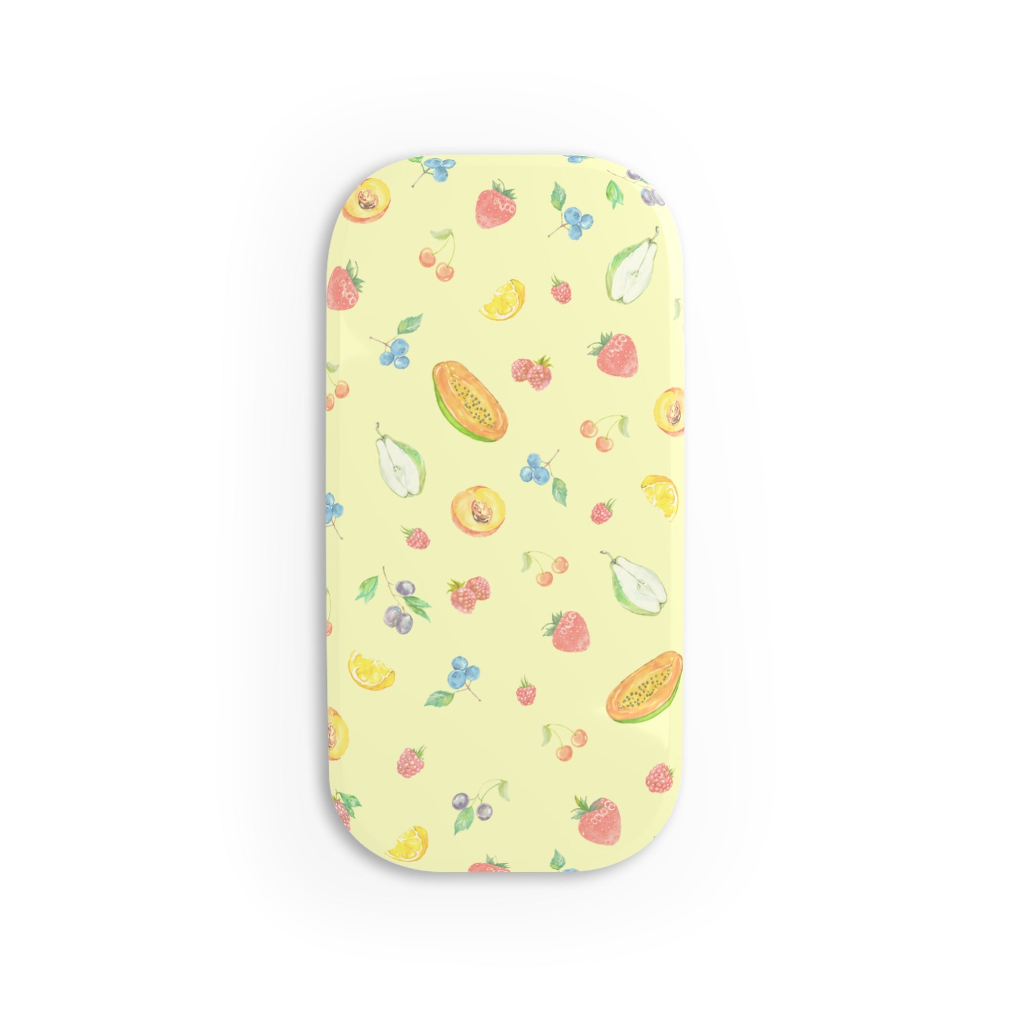 Phone case with yellow fruit-patterned grip sleeve, slim fit