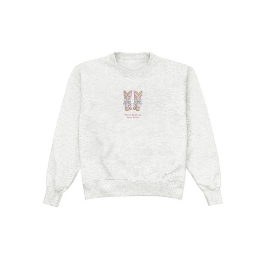 EMBROIDERED COWGIRL BOOTS GREY CREWNECK SWEATSHIRT