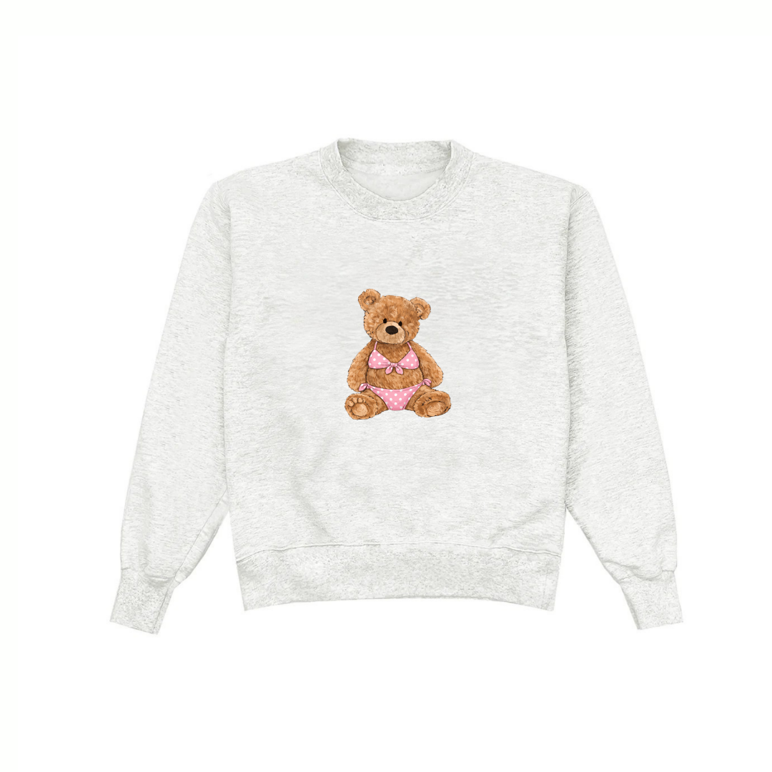 GRAY TEDDY BEAR BIKINI COZY CLUB CREWNECK