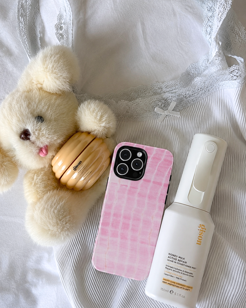 Baby pink shibori tie-dye phone case with camera cutout