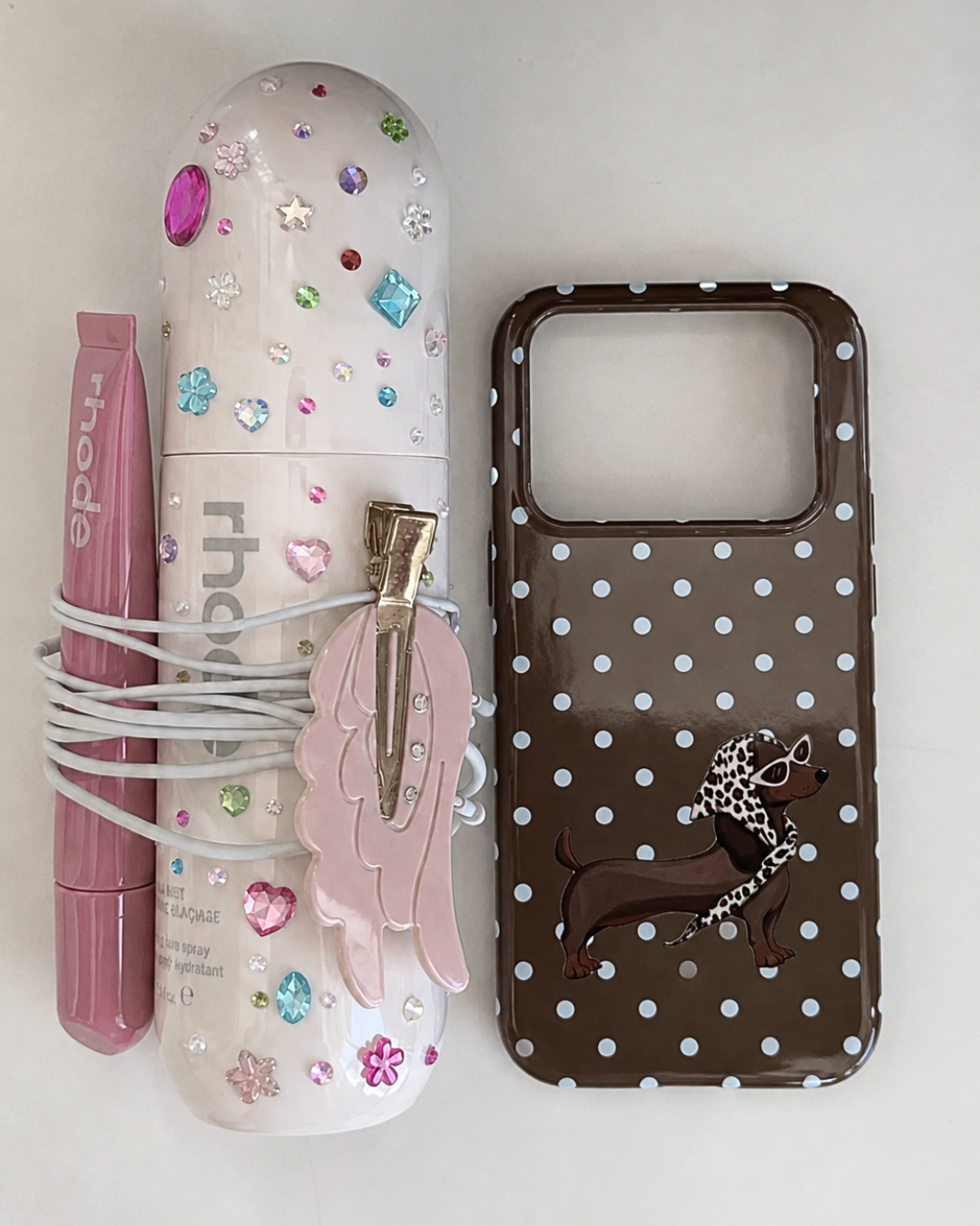 BROWN POLKA DOTS PREPPY DACHSHUND WEENIE DOG PHONE CASE