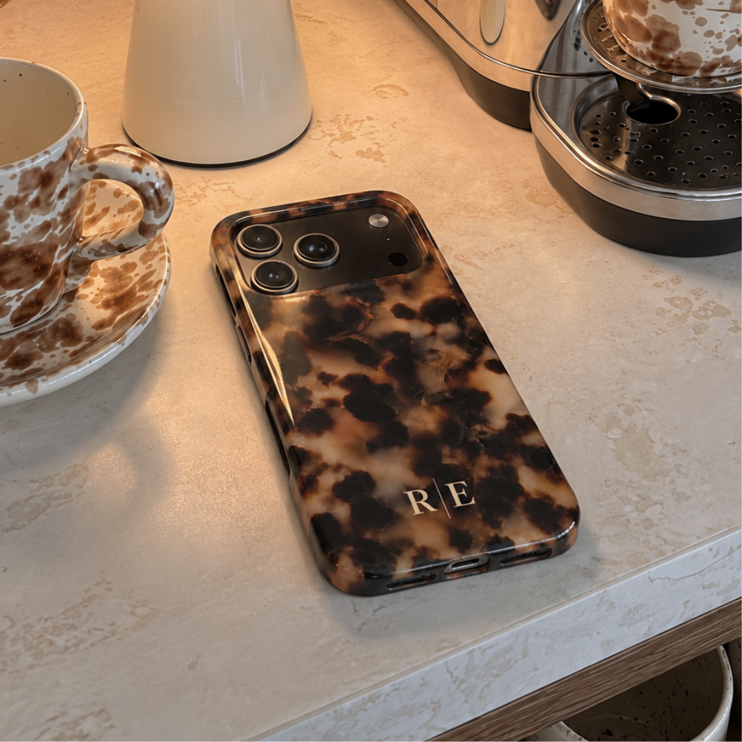 PERSONALIZED BROWN MARBLE TORTOISE SHELL MONOGRAM INITIALS CUSTOM PHONE CASE
