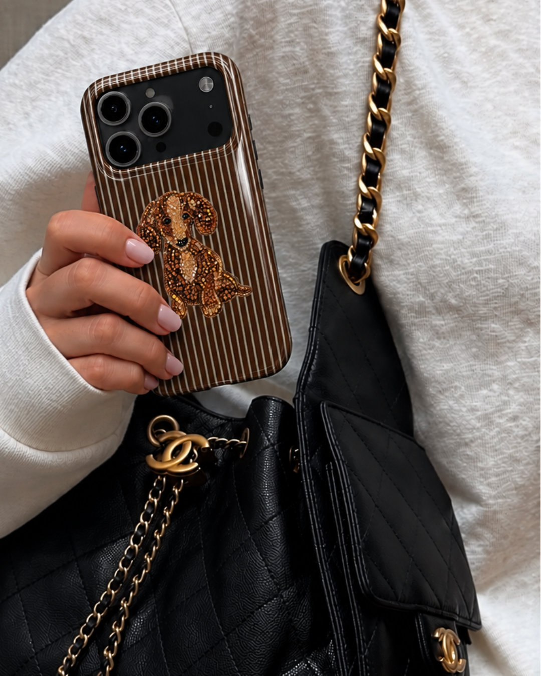 BROWN STRIPES WHIMSY DACHSHUND PHONE CASE