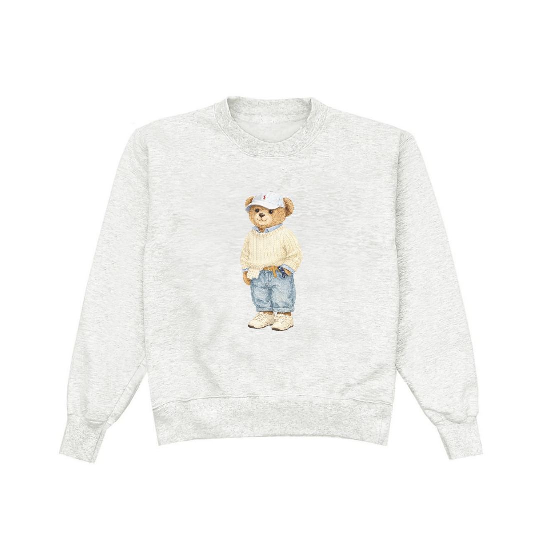 GRAY RL TEDDY BEAR COZY CLUB CREWNECK