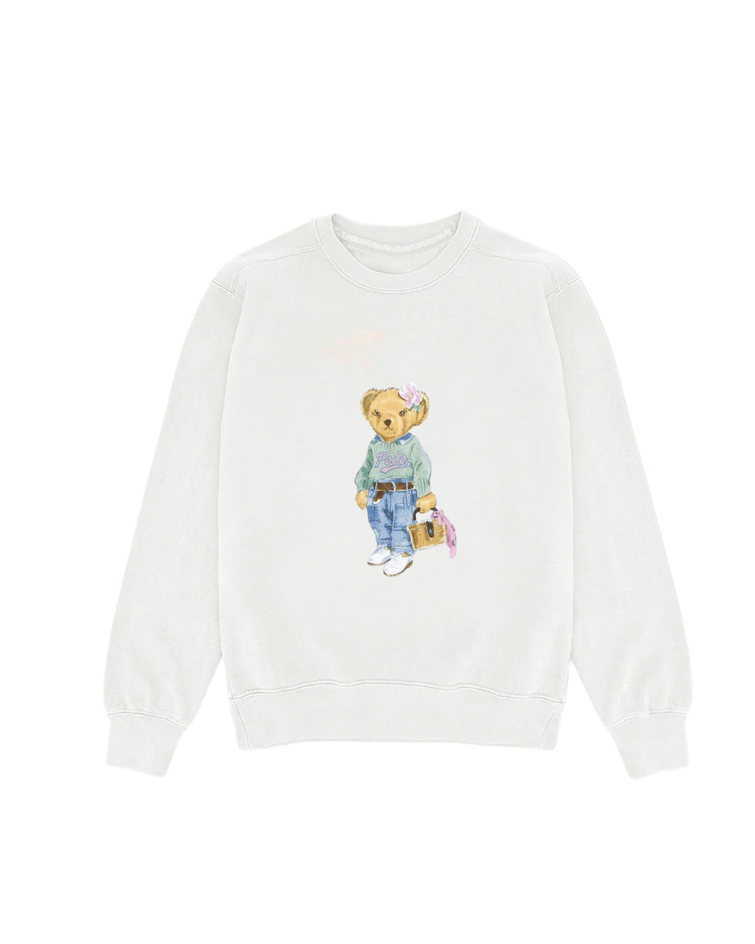 WHITE RL TEDDY BEAR COZY CLUB CREWNECK