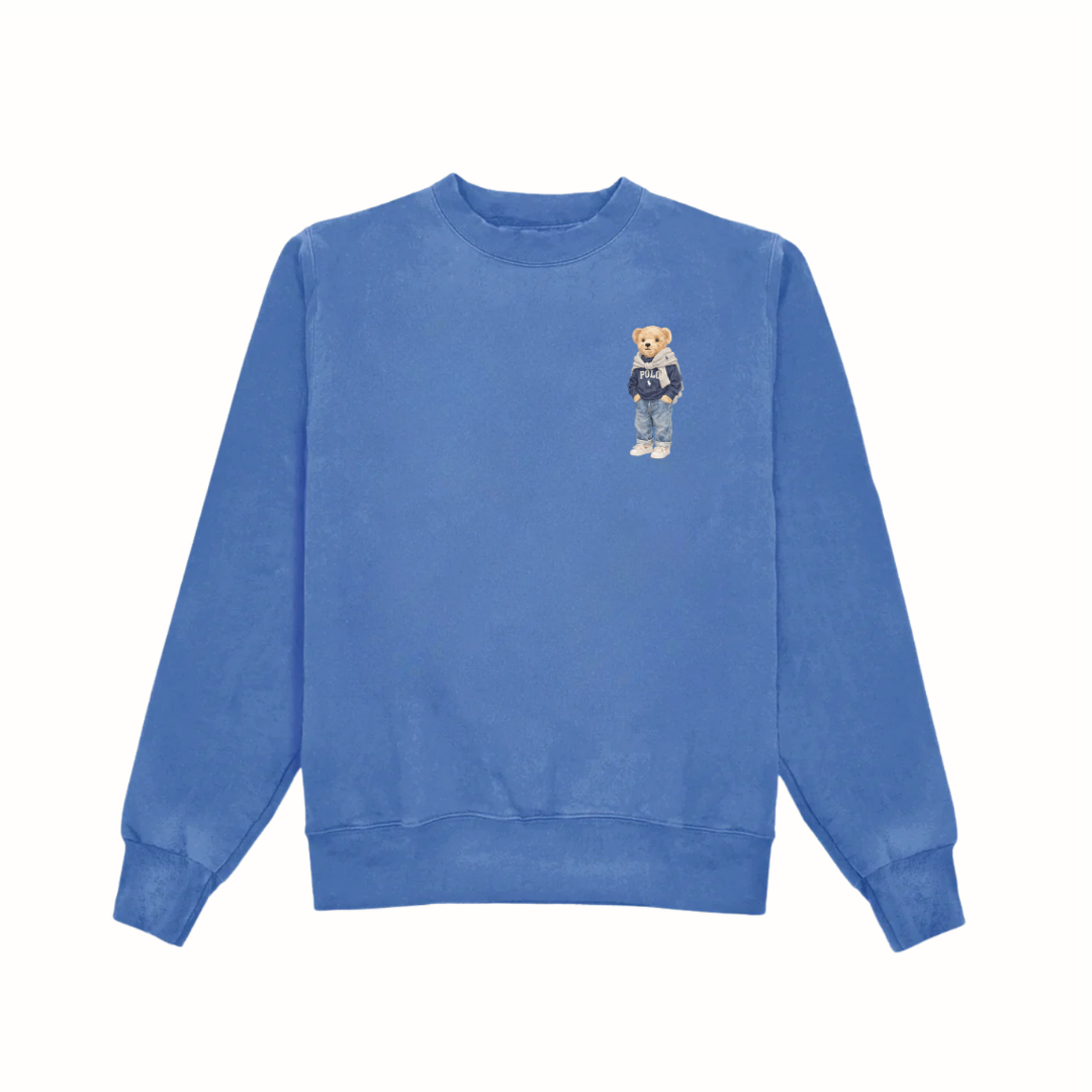 BLUE MINIMALIST SPORTY RL TEDDY BEARS COZY CLUB CREWNECK