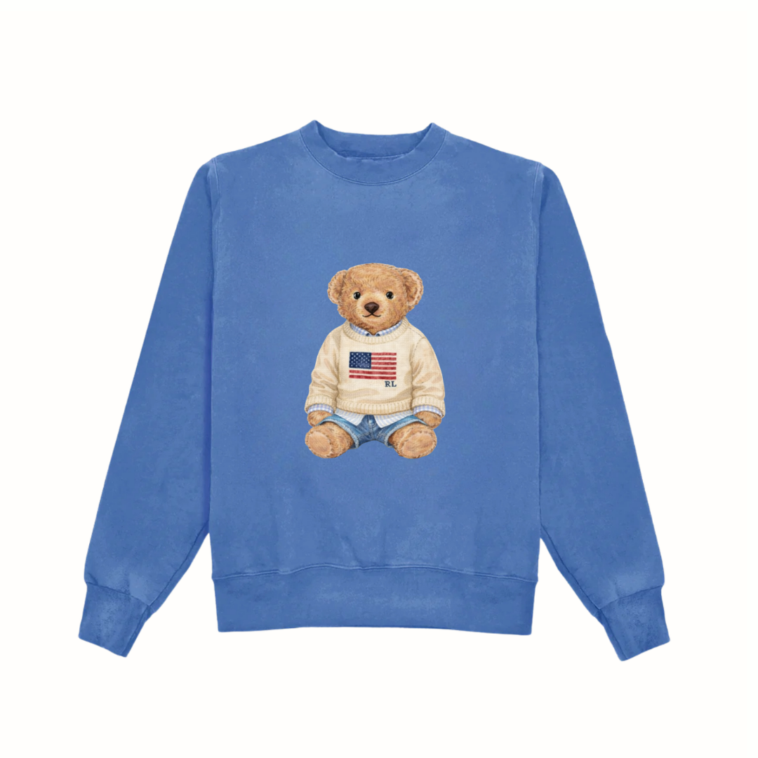 BLUE RL TEDDY BEAR COZY CLUB CREWNECK