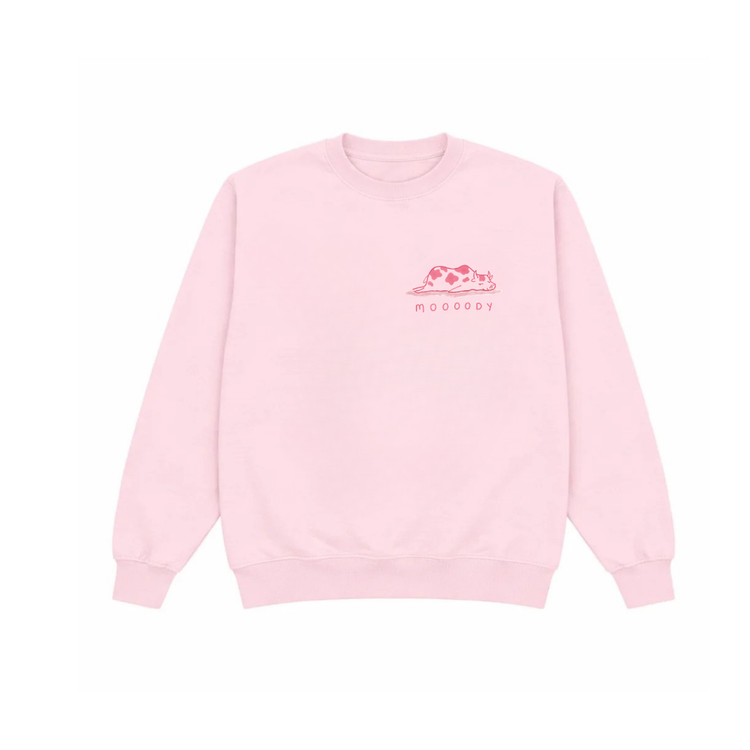 LIGHT PINK MOODY COW CREWNECK