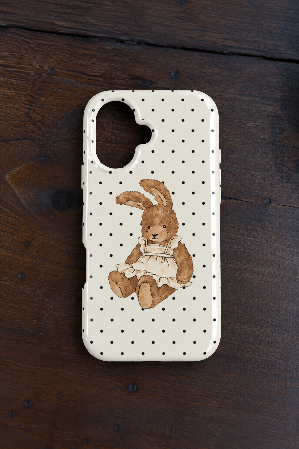 IVORY POLKA DOTS BUNNY PHONE CASE