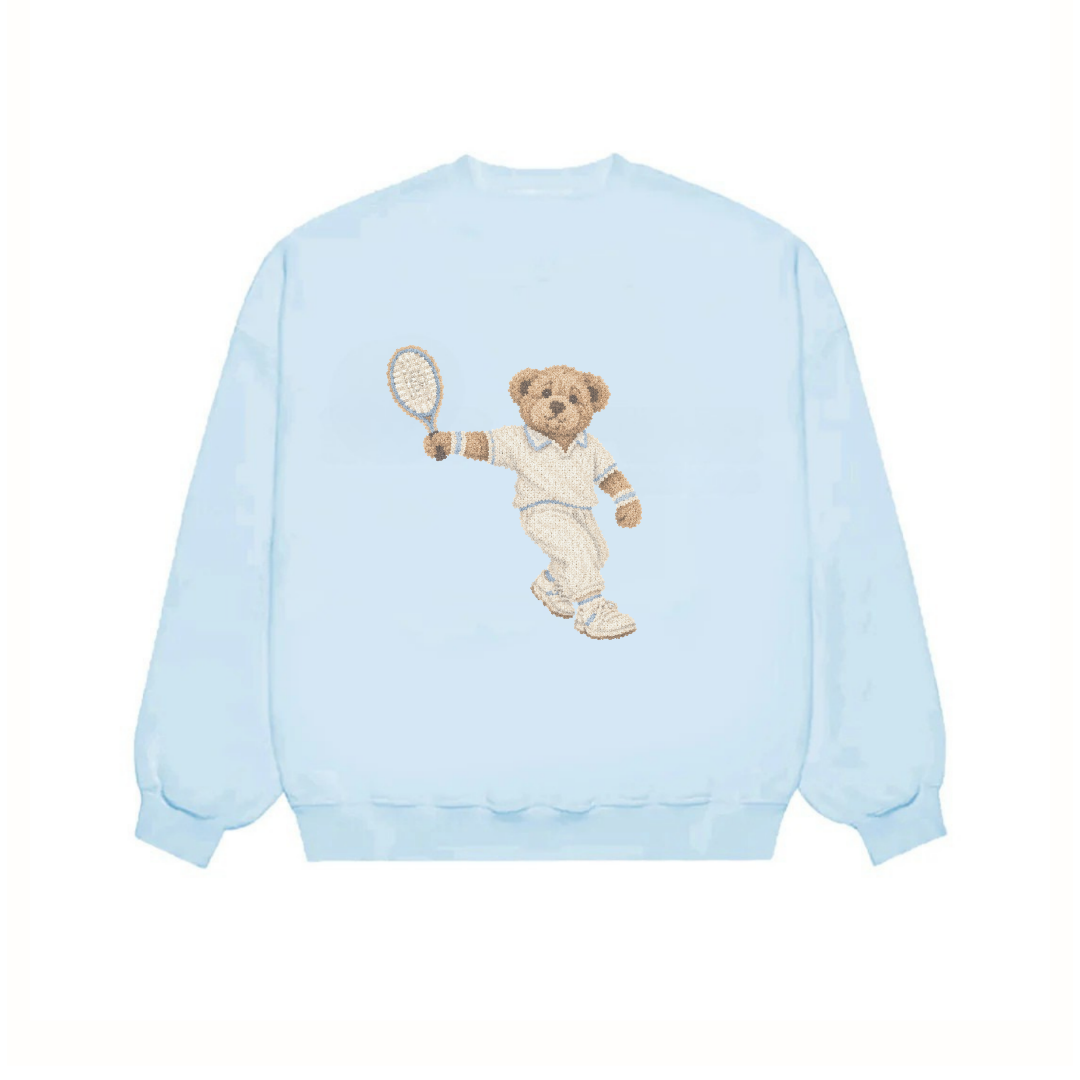 THE TENNIS TEDDY BEAR BLUE CREWNECK SWEATSHIRT