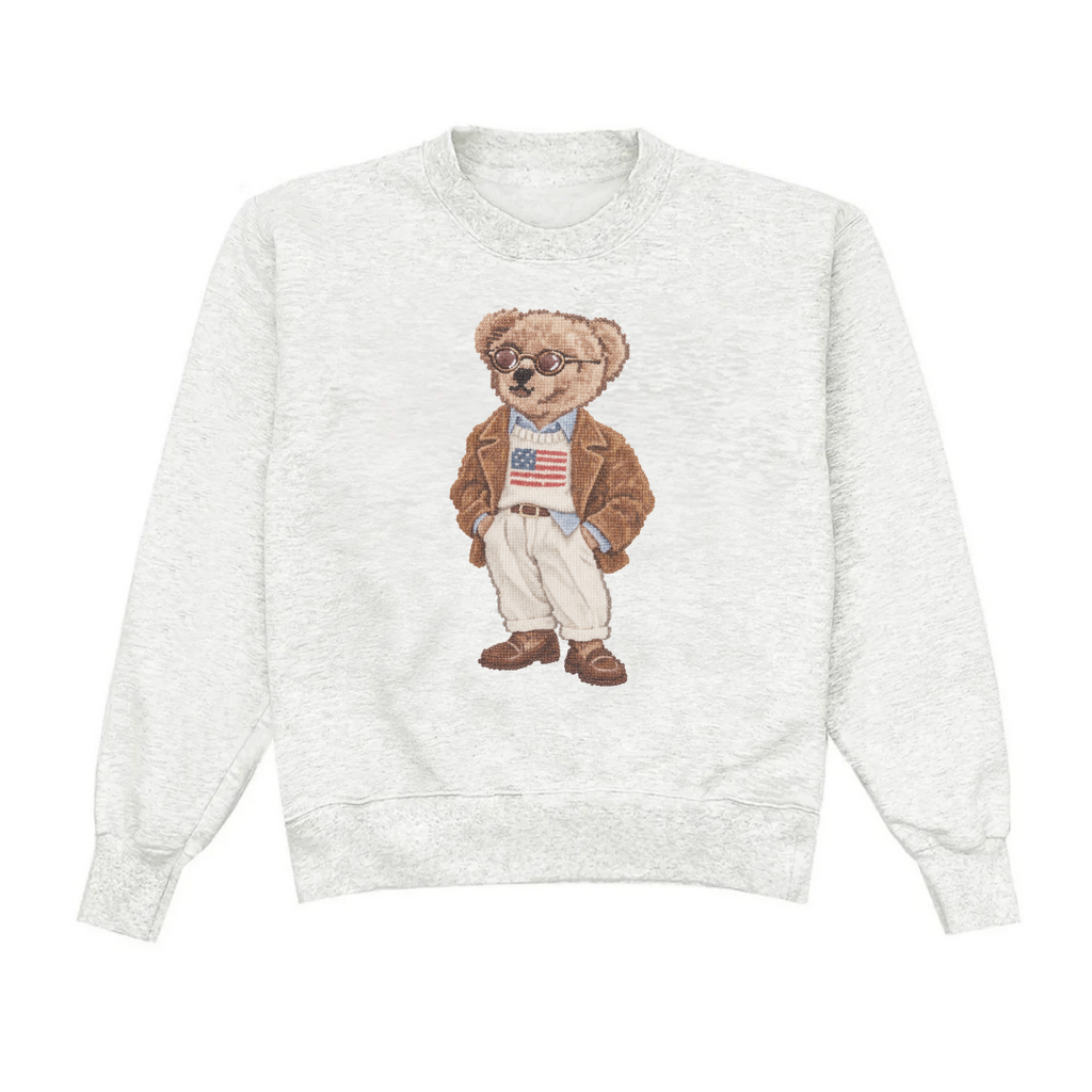 THE VINTAGE AMERICANA TEDDY BEAR GRAY CREWNECK SWEATSHIRT