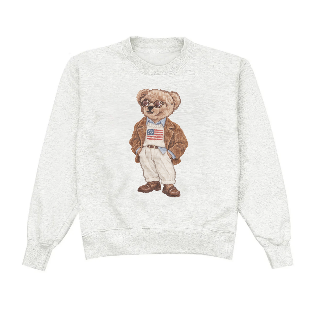 THE VINTAGE AMERICANA TEDDY BEAR GRAY CREWNECK SWEATSHIRT
