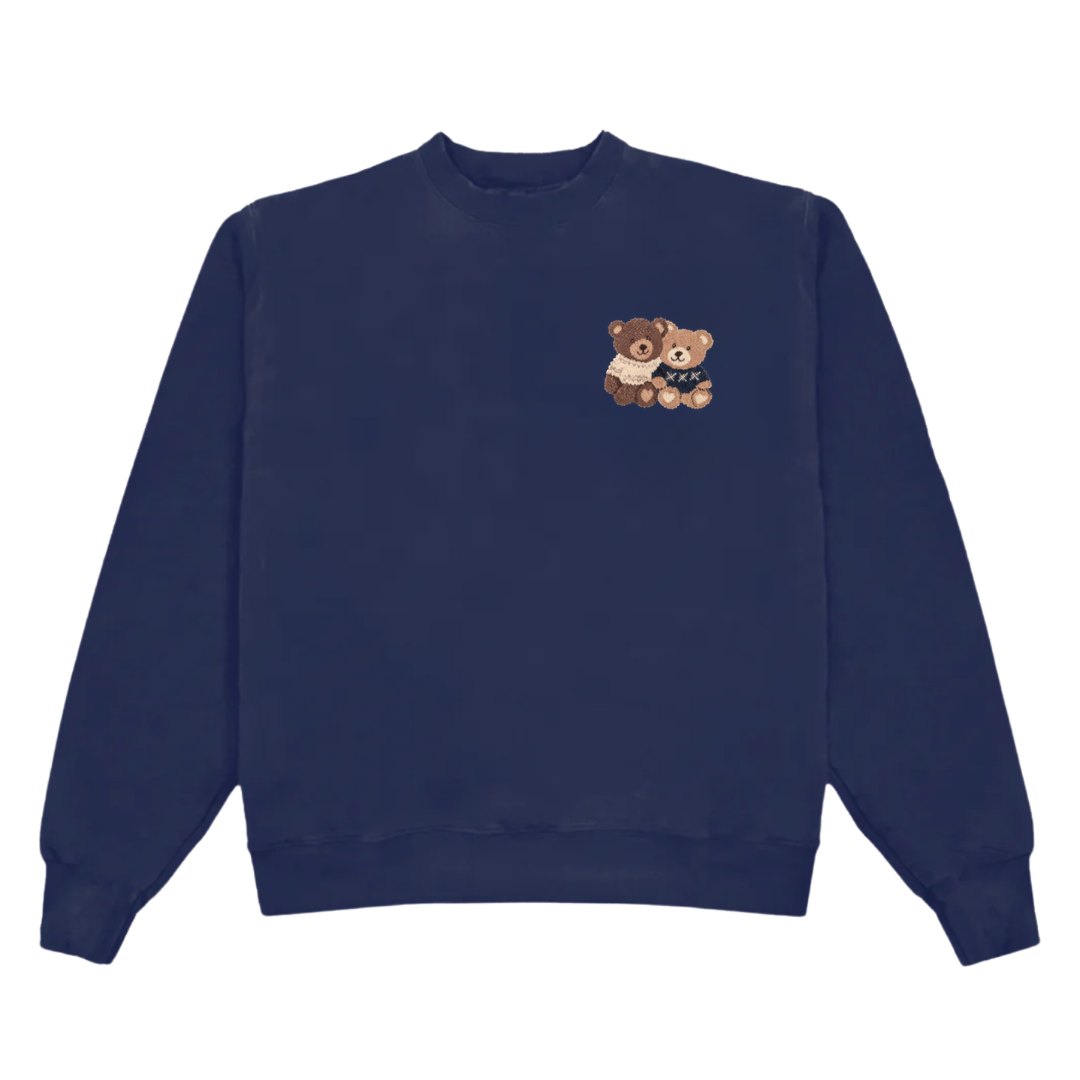 THE MINI TEDDY BEAR DUO NAVY BLUE CREWNECK SWEATSHIRT