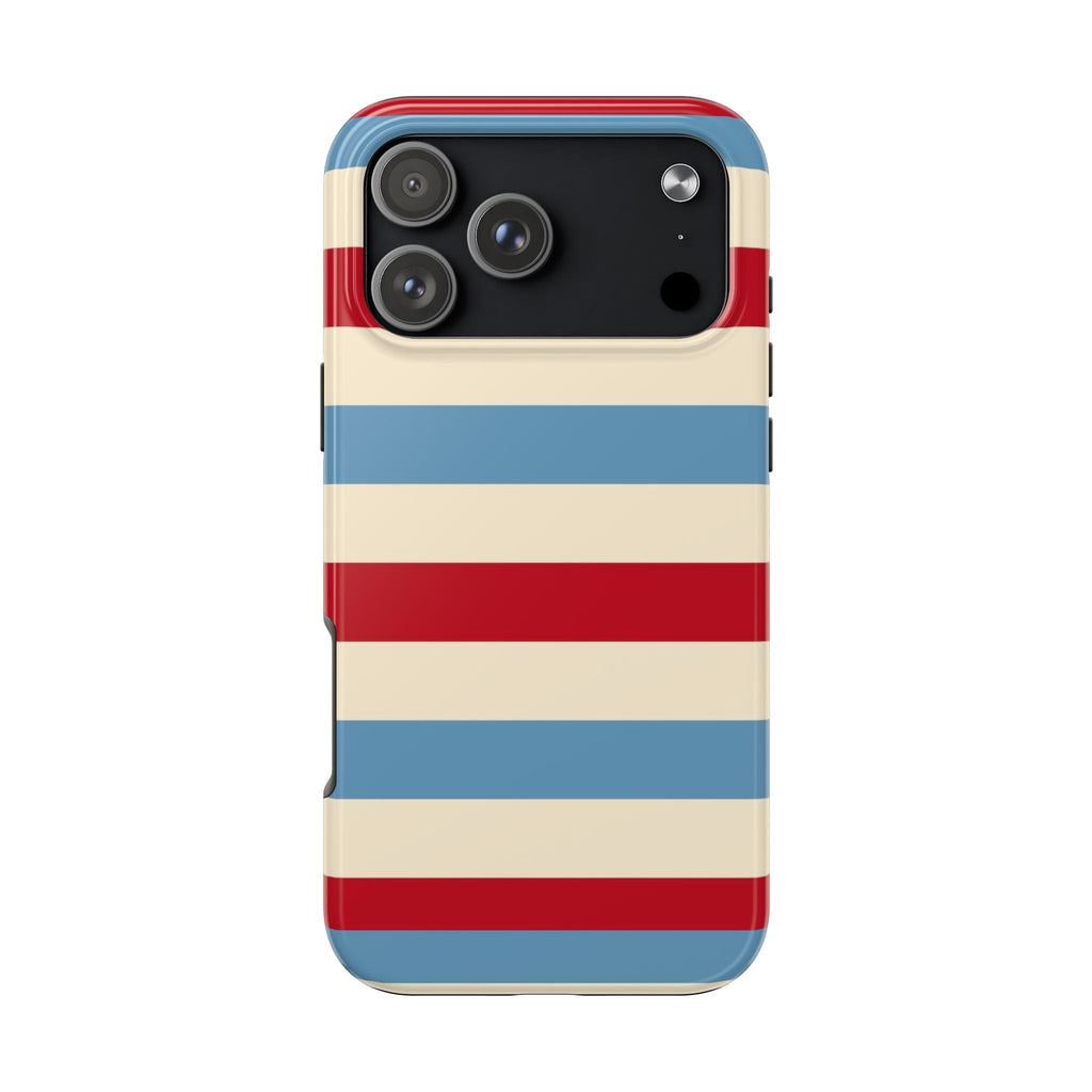 Americana summer stripes phone case with red, white, and blue horizontal stripes