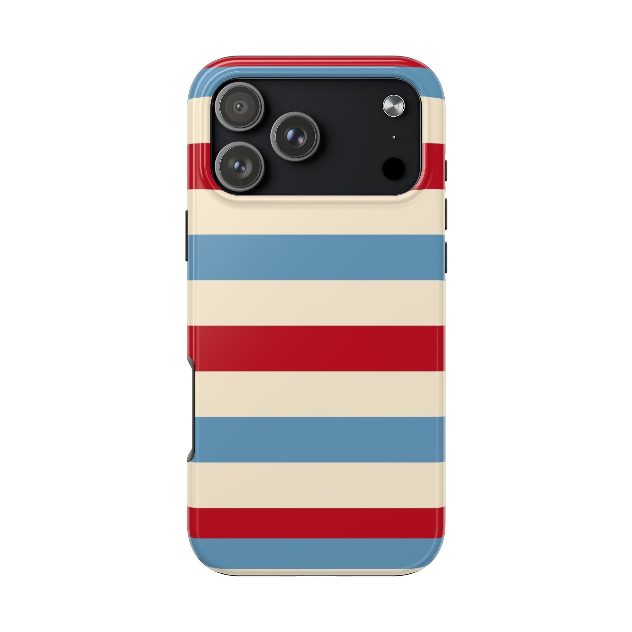 Americana summer stripes phone case with red, white, and blue horizontal stripes