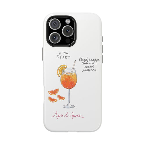 Spritz phone case, white back with Aperol Spritz cocktail illustration and phone camera openings