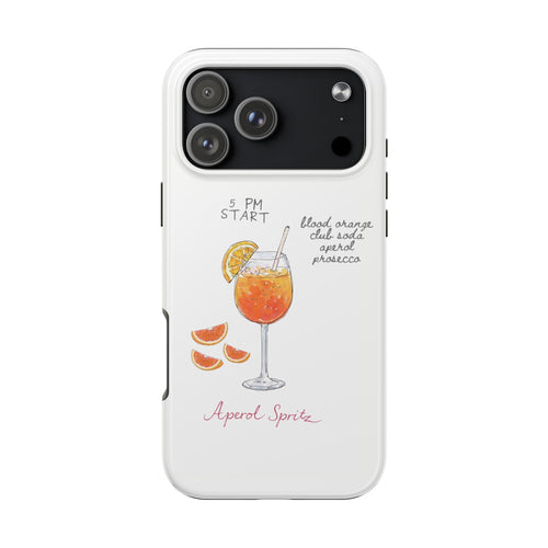Spritz phone case, two-tone dark top and white back with Aperol Spritz cocktail illustration