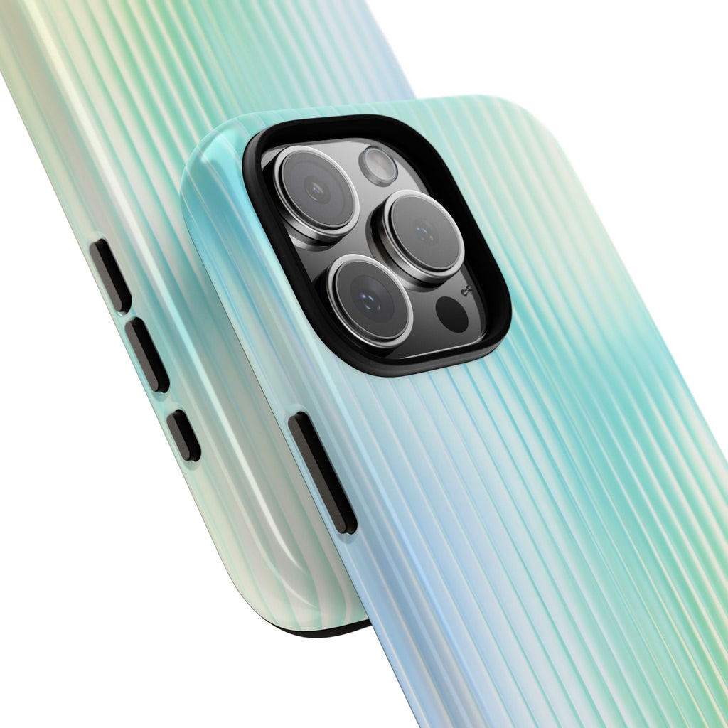 Aqua ribbed glossy phone case with textured ridges and camera lens guard