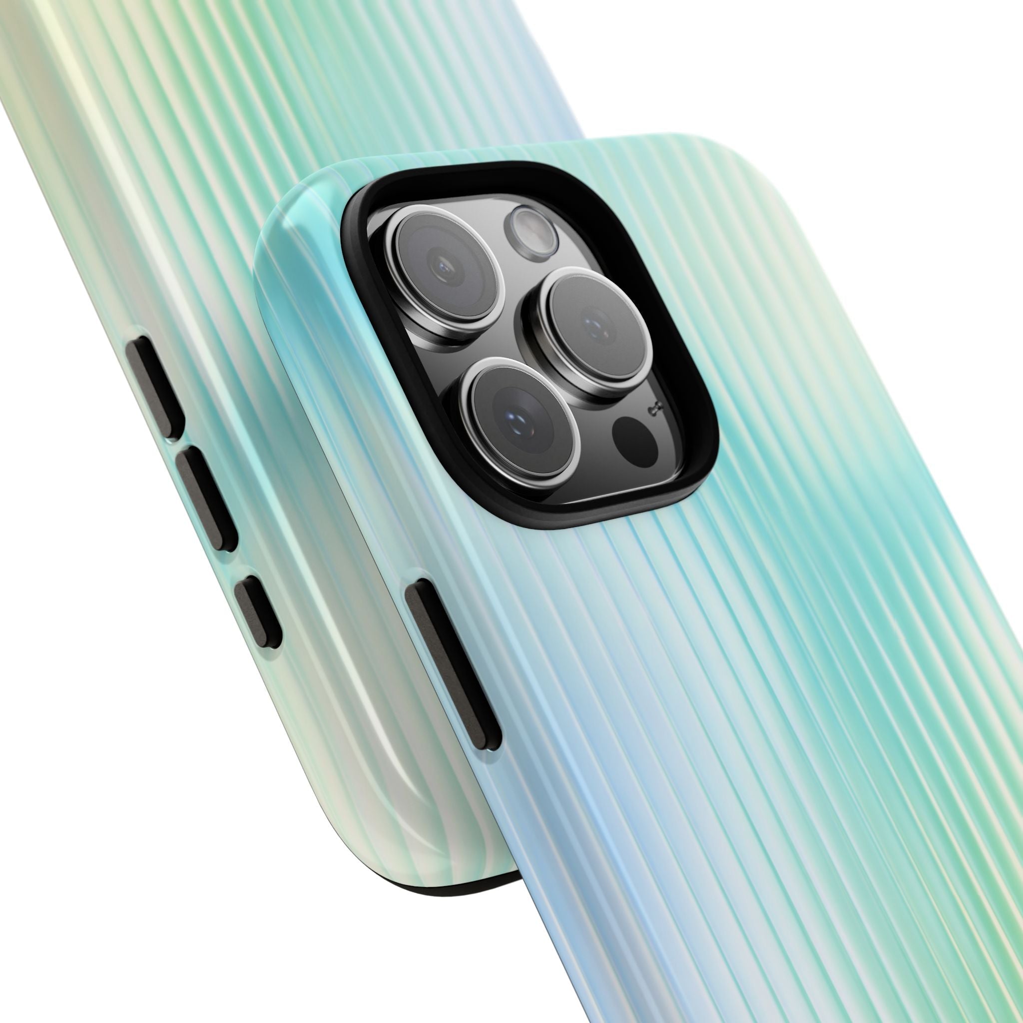 Aqua ribbed glossy phone case with textured ridges and camera lens guard