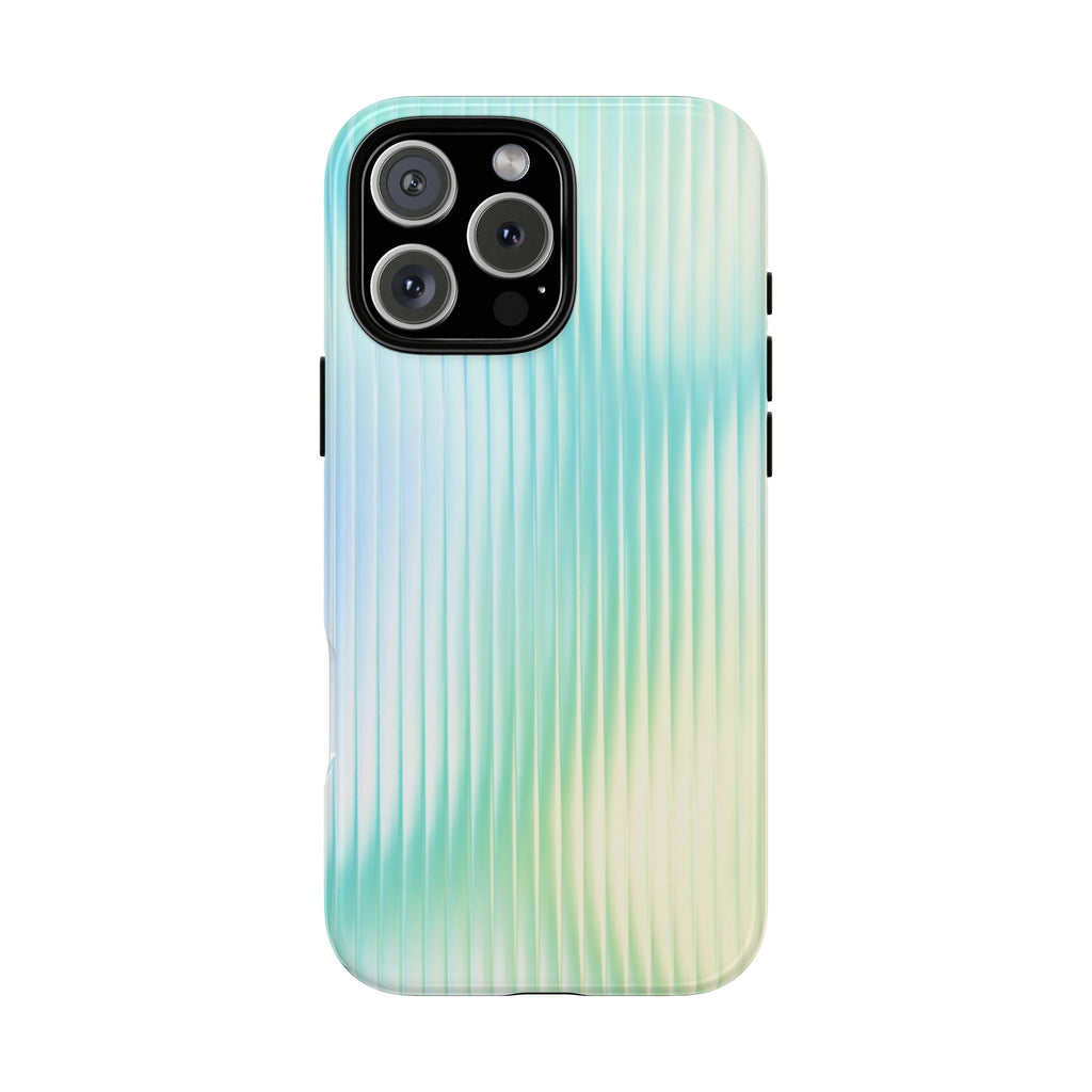 Aqua ribbed glossy phone case with camera cutouts and raised edge protection