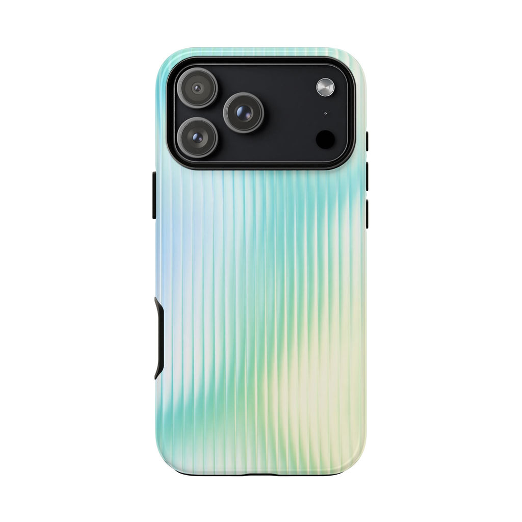 Aqua ribbed glossy phone case, back view with camera opening and side cutouts