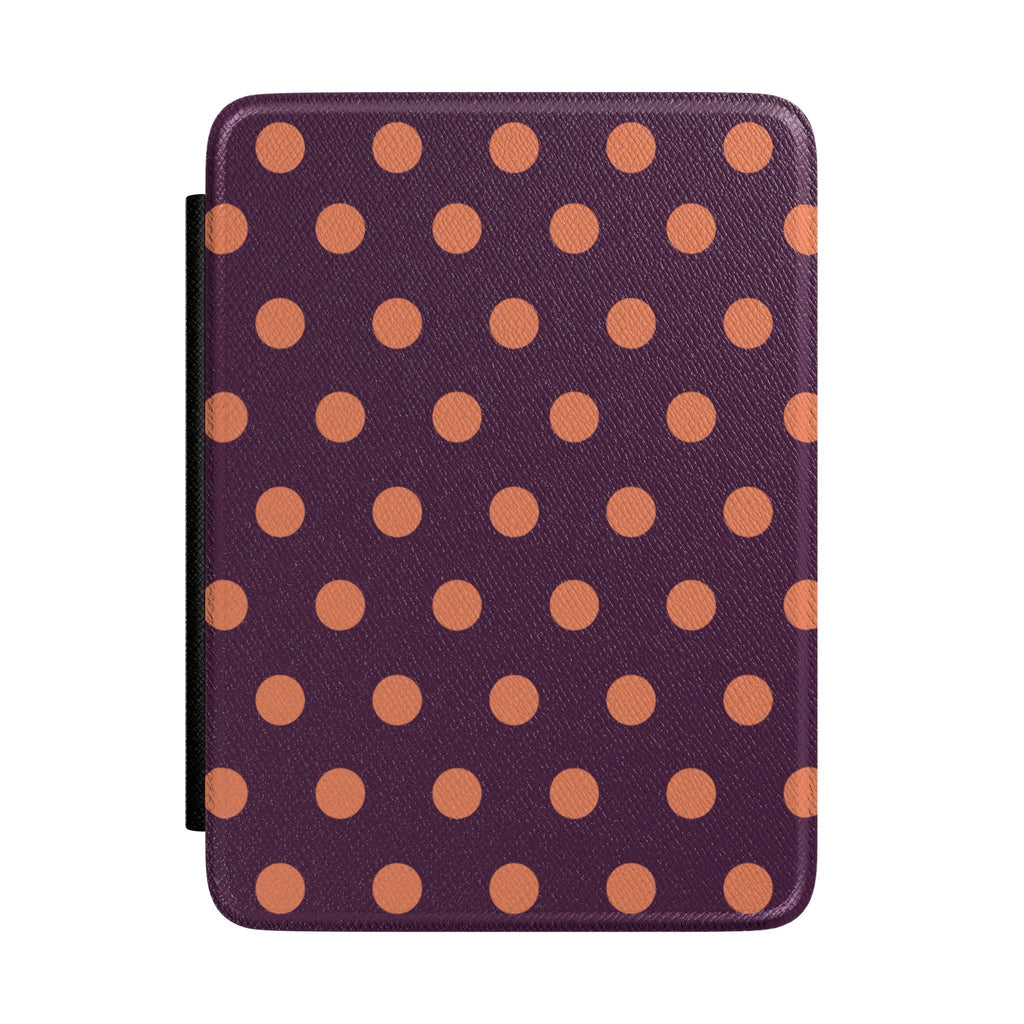 Aubergine hardcover Kindle case with orange polka dots, rounded edges