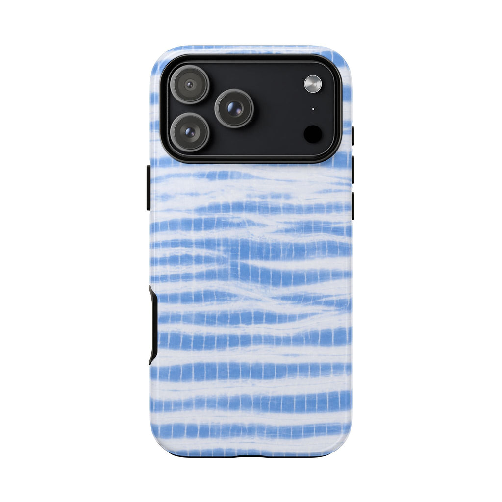 Baby blue coastal wash phone case, side cutout and raised camera frame