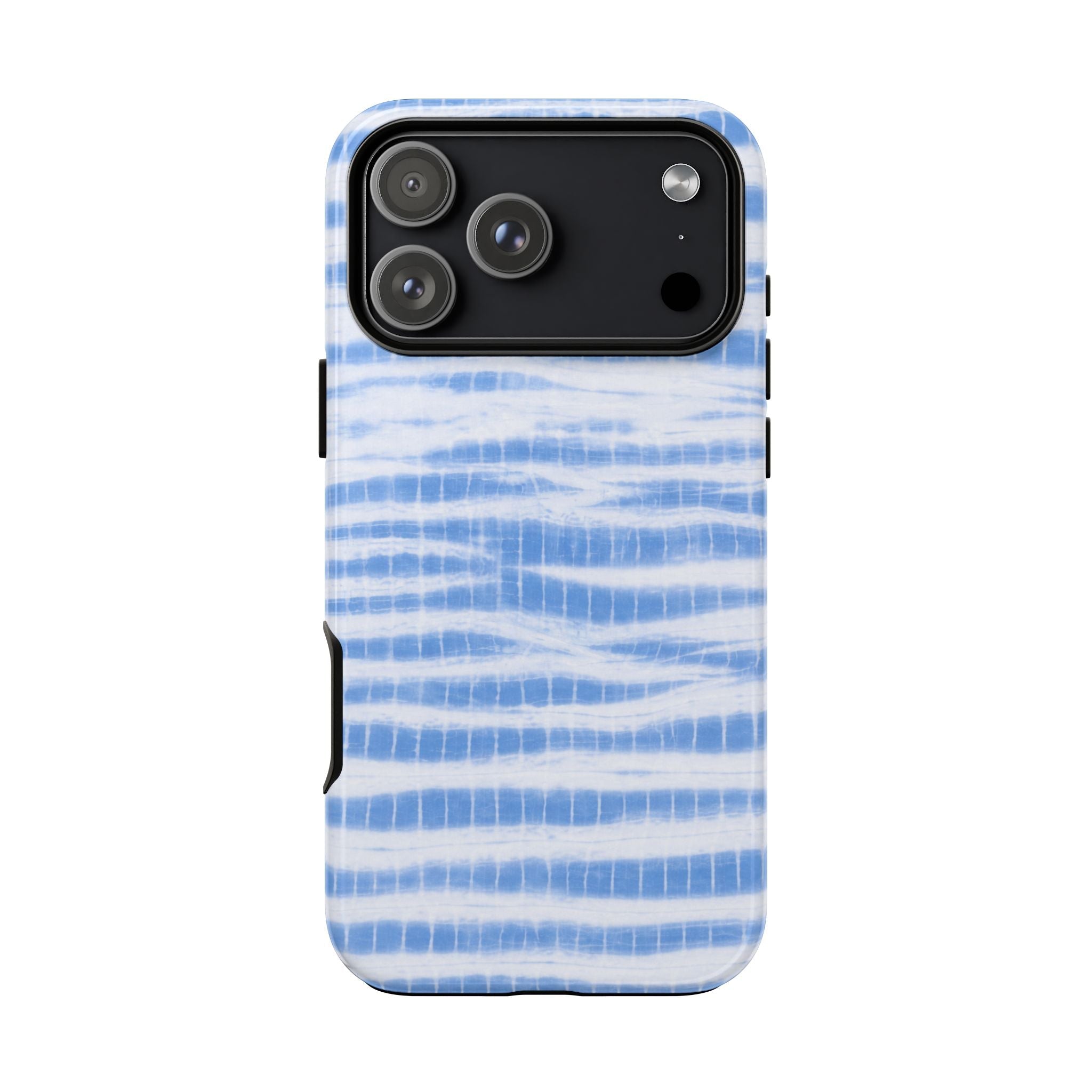 Baby blue coastal wash phone case, side cutout and raised camera frame