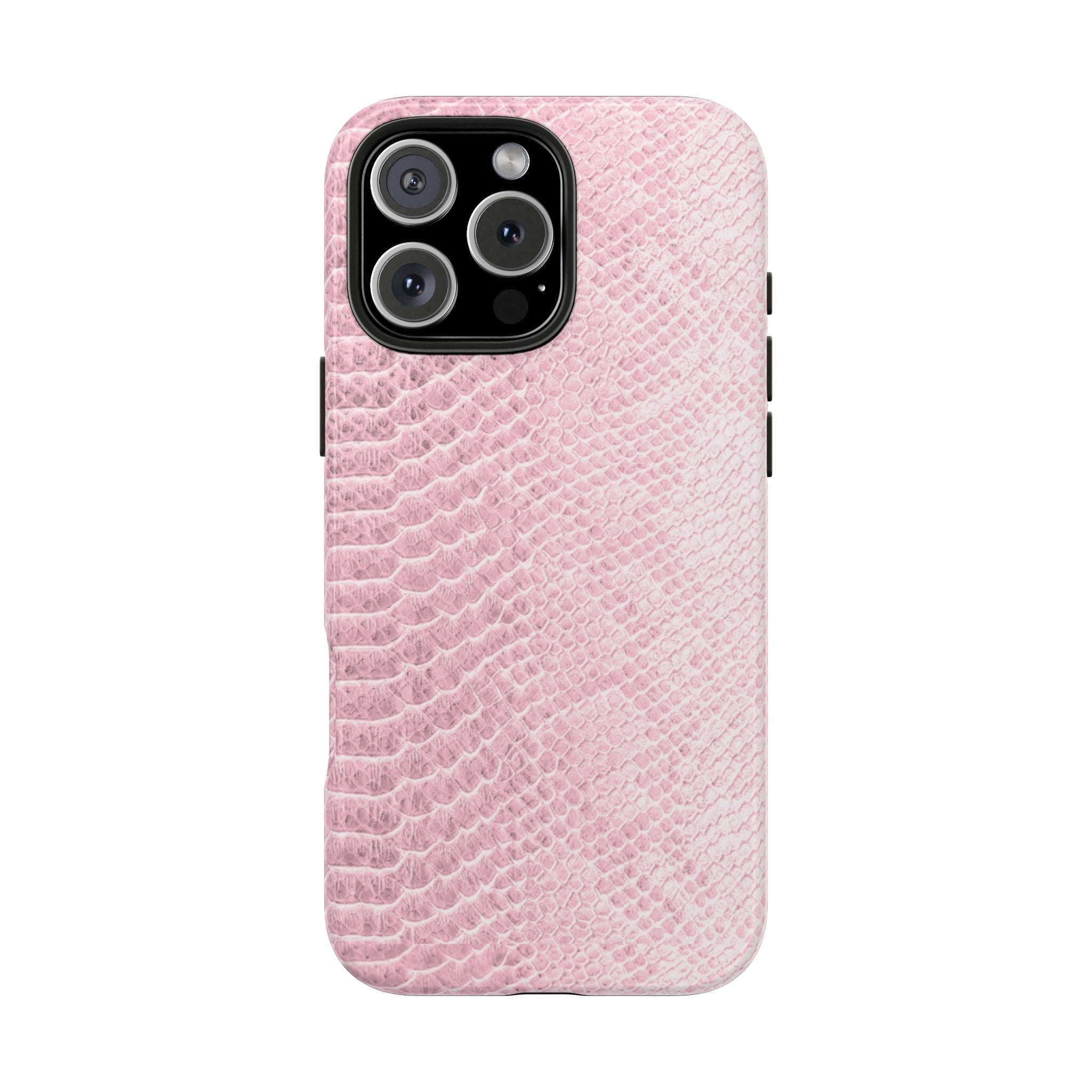 Baby pink python snake print phone case with square camera area cutout