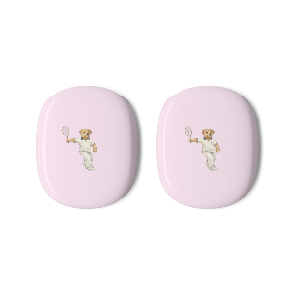 Two baby pink case covers with teddy bear tennis player graphic